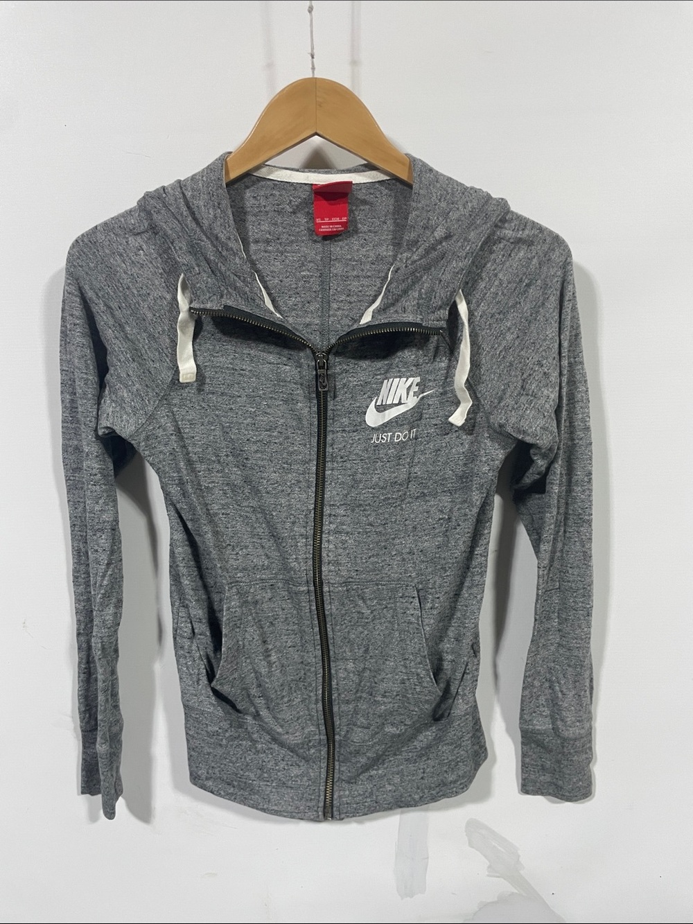 Nike Women's Heather Gray Zip Hoodie with White Logo